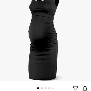 Black Sleeveless Scoop Neck Casual Bodycon Maternity Dress Side Ruching Small